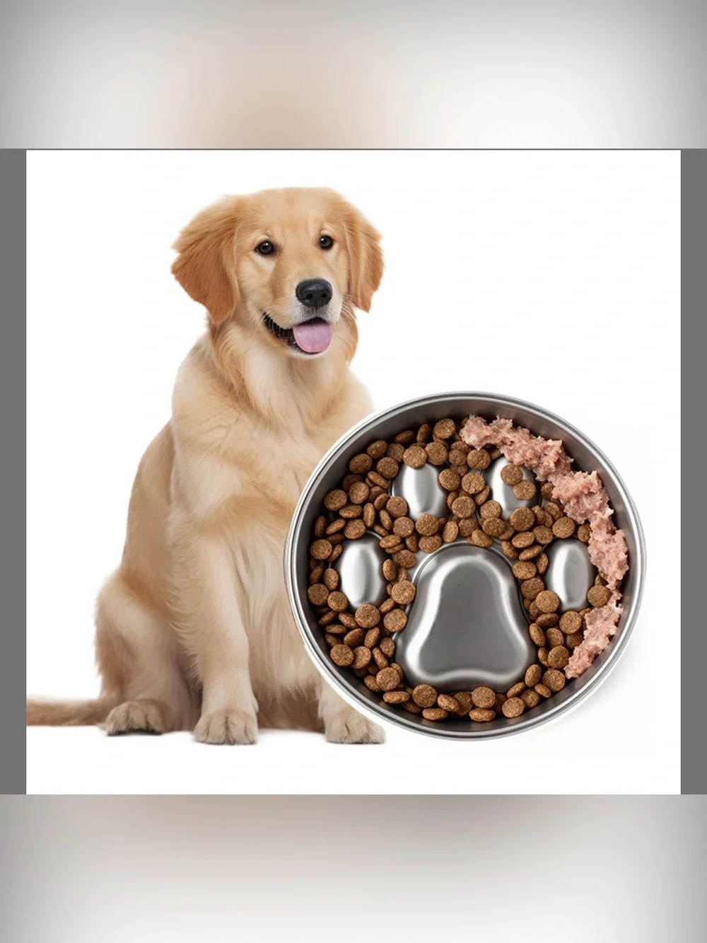 PawsPik 18/8 Stainless Steel Four-Ridge Slow Feeder Dog Bowl